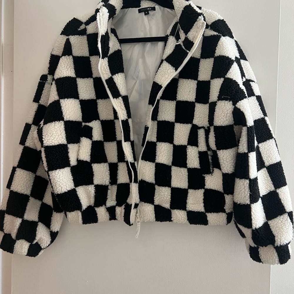 Papermoon Black and White Checkered Teddy Jacket